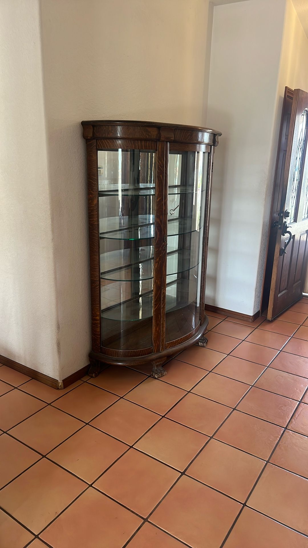 Antique Curved Glass Trophy Display Hutch