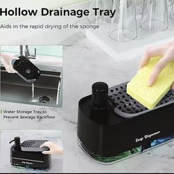 Dual Soap Dispenser with Sponge Holder Manual Press Soap Box Hand and Dish Soap Dispenser for Kitchen Sink Detergent Dispenser
