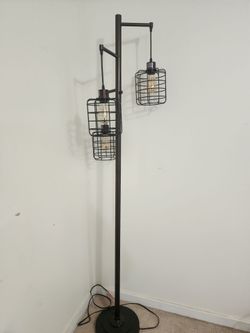 3- Light industrial Floor Lamp with Edison Bulb- Metal Cage