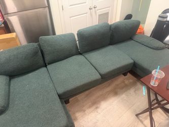 Green 4 seater u shape sectional