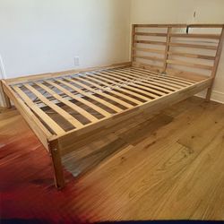 IKEA Queen Size Solid Wood Bed Frame and Serta Innerspring Mattress Very Clean and Good Condition