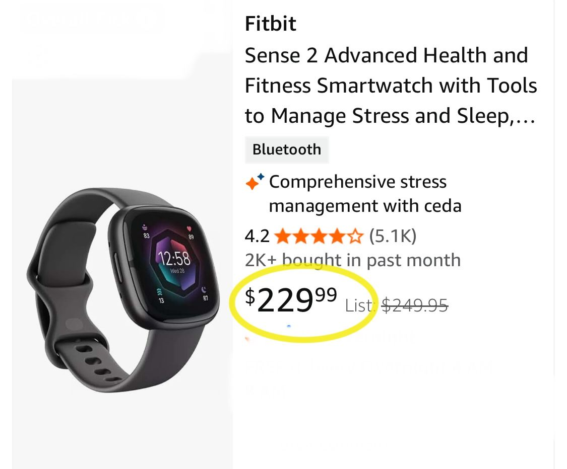 Fitbit Sense 2 Advanced Health and Fitness Smartwatch with Tools to Manage Stress and Sleep, ECG App, SpO2, 24/7 Heart Rate and GPS, Shadow Grey/Graph