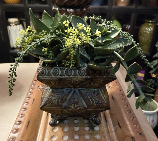 Metal Vase Full Of Faux Succulents