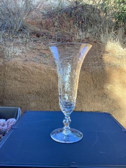 Beautiful Vintage Etched Glass Footed Vase