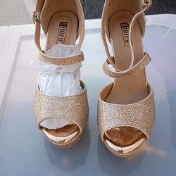 IDIDFU Women's Gold Glitter Platform Heels
