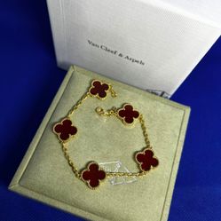 Van Cleef & Arpels Red chalcedony Four-leaf Clover 18k rose gold bracelet
