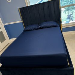 Navy Blue Queen Bed Frame 