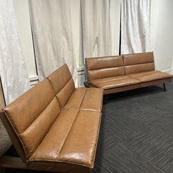 Real leather sofa set of two (futon style) turn it in to a bed or let say 2 beds (queen side each.