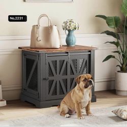 27" Small Dog Crate Furniture, Chew Resistant Dog Crate , Heavy Duty Small Three Door Dog Cage for Home, Sliding Door, Modern Wooden Dog House, Suitab