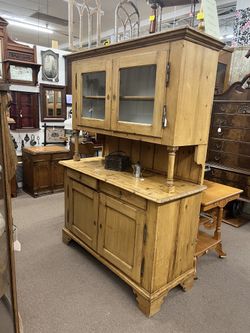 Antique Rustic Pine Country Hutch