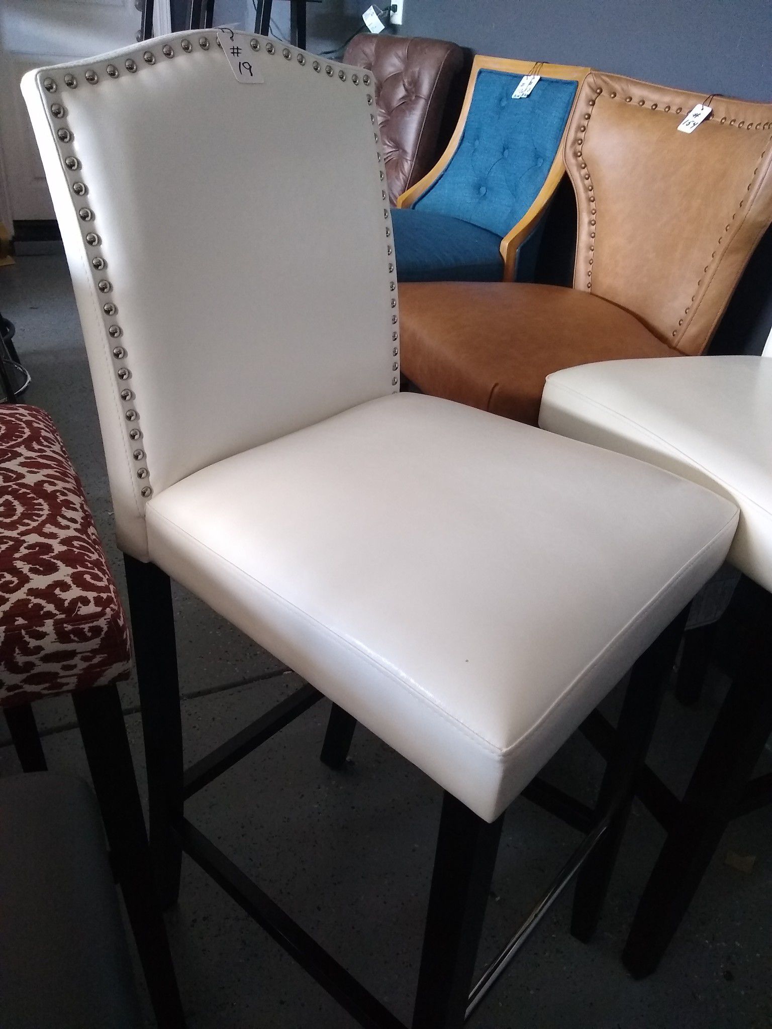 White Nailhead Barstools 30" 6 AVAILABLE $89 each! NEW in box