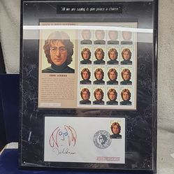 Vtg FRAMED John Lennon Stamps Sheet of 16 Guyana Limited Edition Legends Beatles