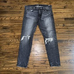 Lucky Brand Jeans 110 Denim Hawkins Black Wash Distressed Knee Size 36x32