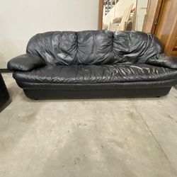Curved Faux Black Leather Sofa
