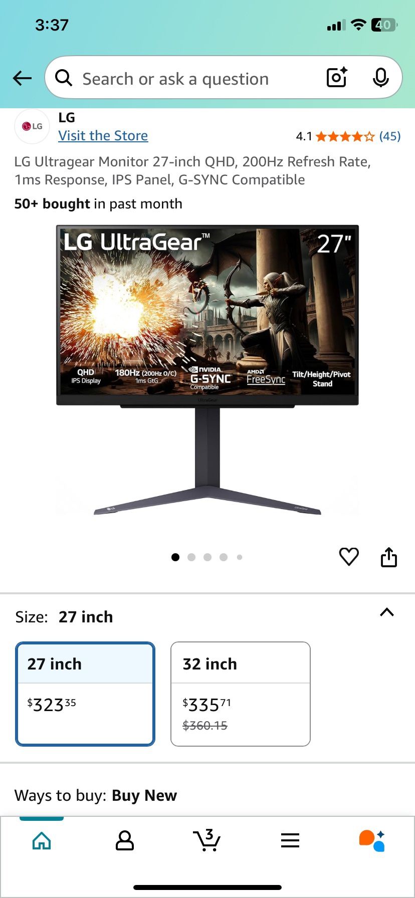 LG Ultra Gaming Monitor 180hz 1440p