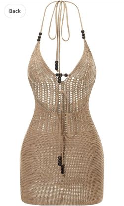 NWT Women’s Halter Crochet Backless Mini Dress Knit Size Med