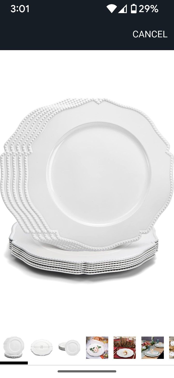 Foraineam 24 Pack White Charger Plates with Beaded Rim, 13 Inch