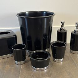 Black And Polished Chrome Bathroom Accessories Set