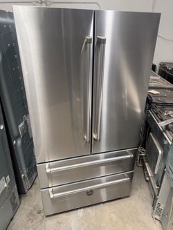 36” Bertazzony refrigerator counter depth and 36”slide in gas range