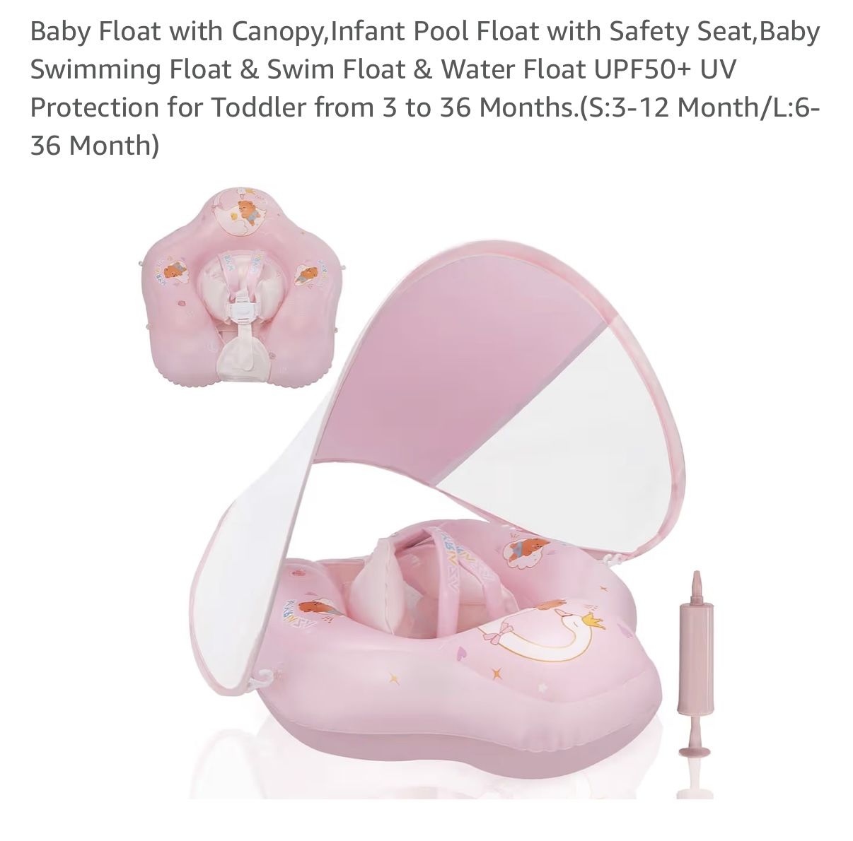 Baby Float with Canopy,Infant Pool Float with Safety Seat,Baby Swimming Float & Swim Float & Water Float UPF50+ UV Protection for Toddler from 3 to 36