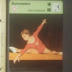 1977 Sportscaster Vera Caslavska Gymnastics Happy Ending Split Olympics Sports Photo Large Over-sized Card HTF Collectible Vintage Italy