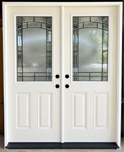 White Double Entry Door with Decorative Glass