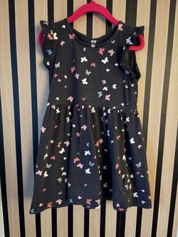 H&M Fit & Flare Butterfly Knee Length Dress Ruffle Sleeve Girls US 5T/6