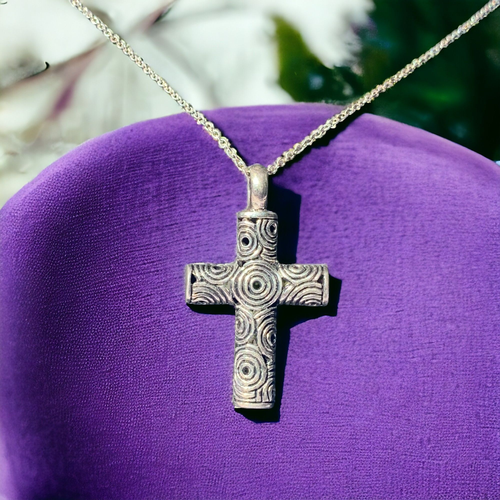 Sterling Silver Textured Cross Pendant Necklace 925 With 16" Chain