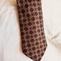 Peter Paul For Nordstrom Silk Necktie With Geometric In Red And Gold / Tan Color.