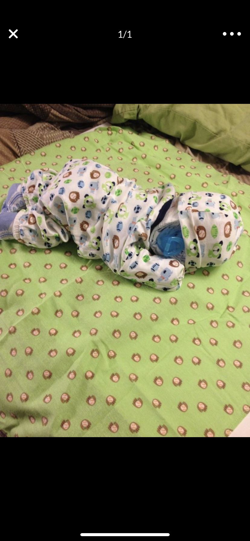 Hand made sleeping baby diaper cake. Many colors/styles and themes available.