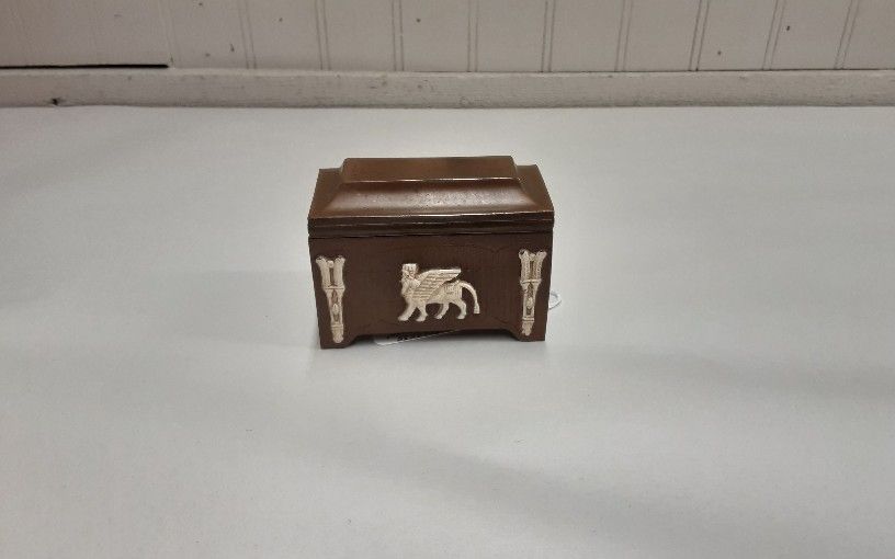 Egyptian Revival Casket Jewelry Box Ivory/ Bronze Stamped- Located In Shelton