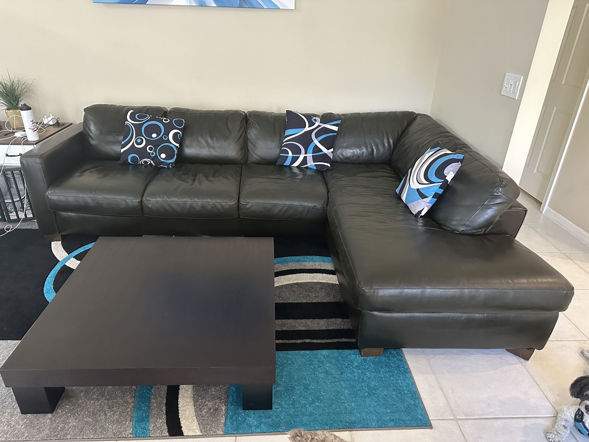 Italian Leather Sofa And Coffee Table