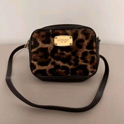 Michael kors calf hair mini leopard print crossbody brown leather handbags