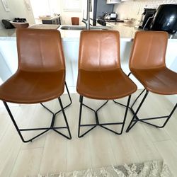 Brown leather bar stools set of 3