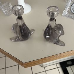Glass Seal candlestick Holders 