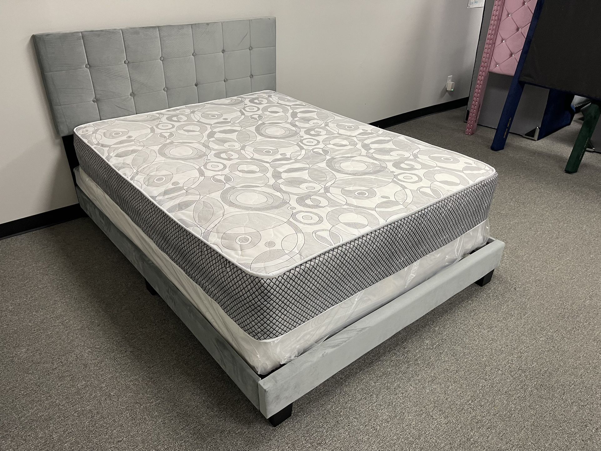 Queen Grey New π¦ 3PC Velvet Bed Set - (Bed + Mattress + Box Spring) - Same Day Delivery Available