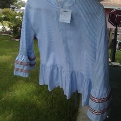 Women's Striped Bell Sleeve Size Medium Oversized Blouse /Top