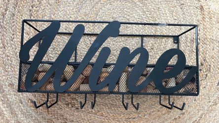 Black Metal "WINE" Wall Rack & Glass Holder