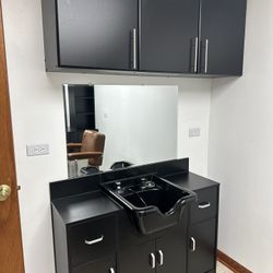 Salon Cabinets And Sink With Mirros 