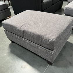 New! Grey Ottoman, Ottoman, Cocktail Ottoman, Linen Fabric Ottoman, Ottomans, Upholstered Ottoman, Living Room Ottoman