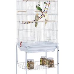 62.4-inch Roof Top Flight Bird Cage for Parakeets Cockatiels Conures Finches Lovebirds Canaries Budgies Small Parrots, Large Birdcage with Detachable 