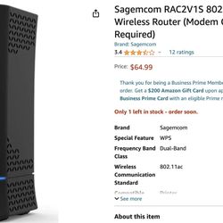 Sagemcom RAC2V1S 802.11ac Wave 2 Wireless Router (Modem Connectivity Required)