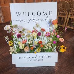 Custom Event Welcome Sign with Built-In Flower Box – Personalized for Weddings, Birthdays & More