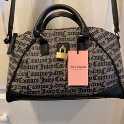 Juicy Couture Black & Gray Satchel With Monogram Print 