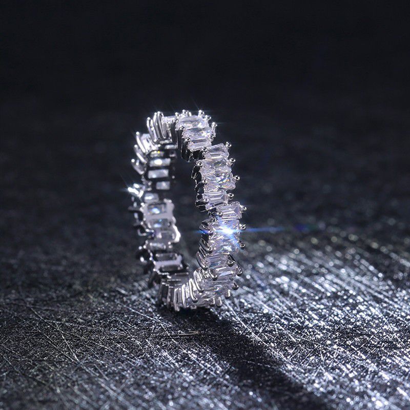 "Handmade Rectangle Combined Gemstones Eternity Silver Ring for Women, VIP416
  
