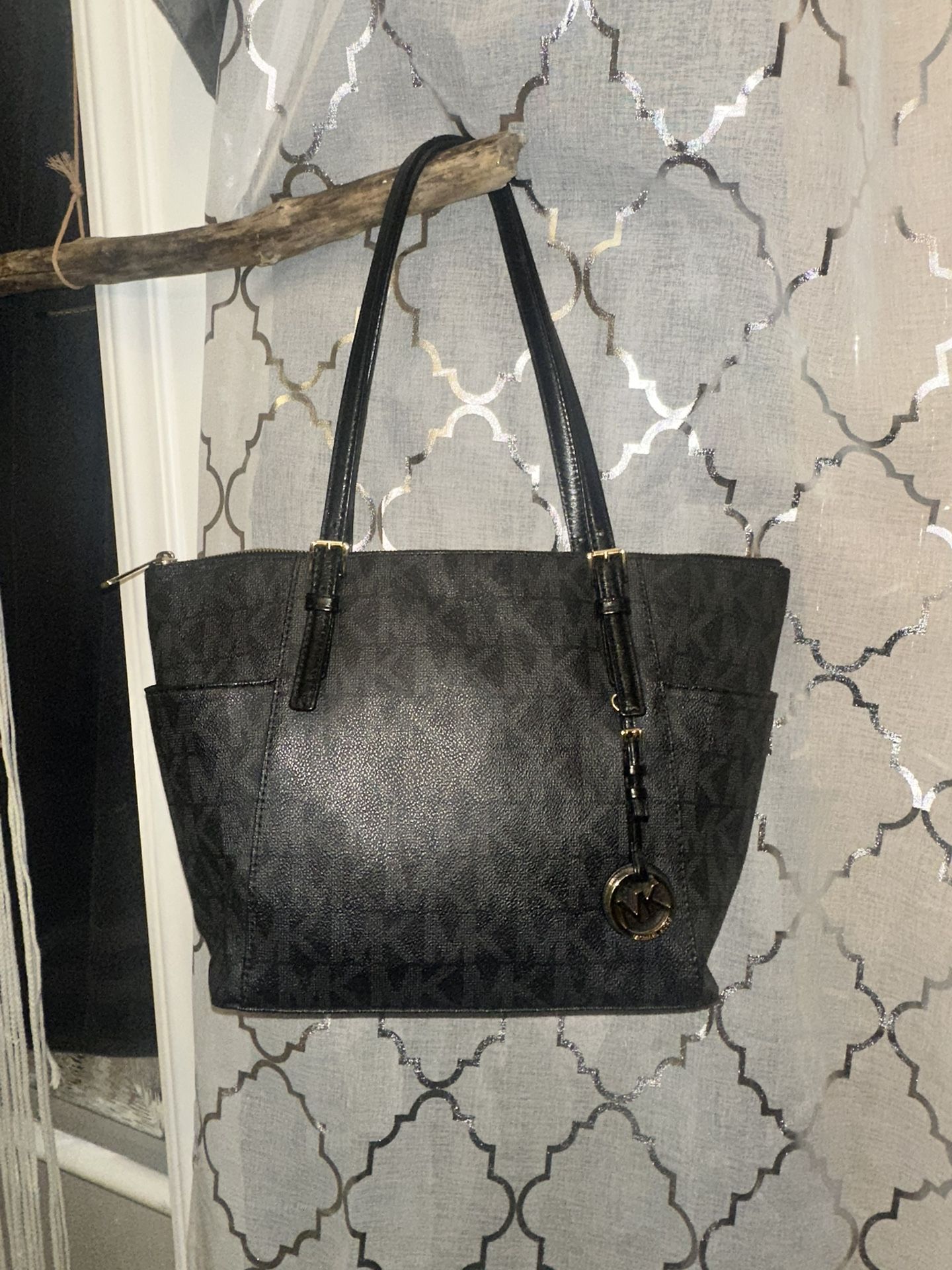 Michael Kors Black Monogram Jet Set Travel Shoulder Bag
