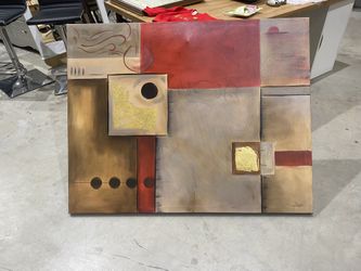 Large abstract modernist art print painting wooden frame on canvas