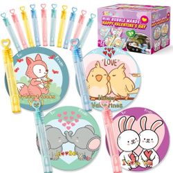 Valentines Day Cards for Kids-32 Pack Mini Bubble Wands and Valentines Exchange Cards with 4 Different Designs for Valentine Classroom Gift Exchange P