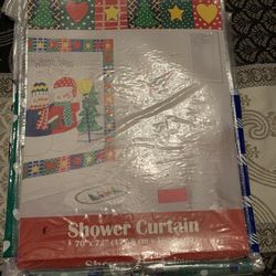 Set Of 2 Piece Snowman Shower Curtain With Red Rug