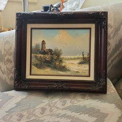 Signed Von Gake Gorgeous Lighthouse Painting In Beautiful Wood Frame. COA